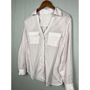 Valentine's Classic Chic Workwear Tunic NY&Co Pink Polka Dot Button Front Top L